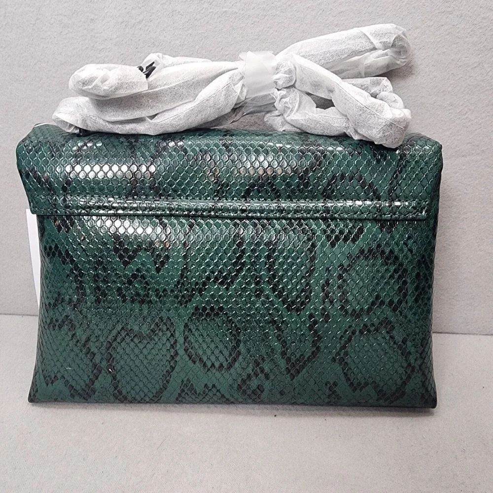 Nicole Miller Crossbody Bag Green Snakeskin Embossed Black Hardware‎ Women OS